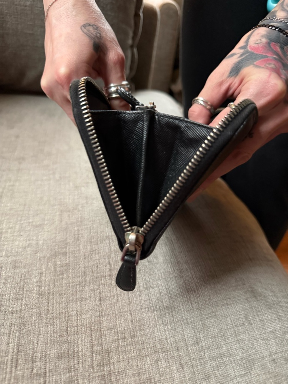 Prada Black Zip-Around Saffiano Wallet with Silver Hardware - Picture 5 of 6
